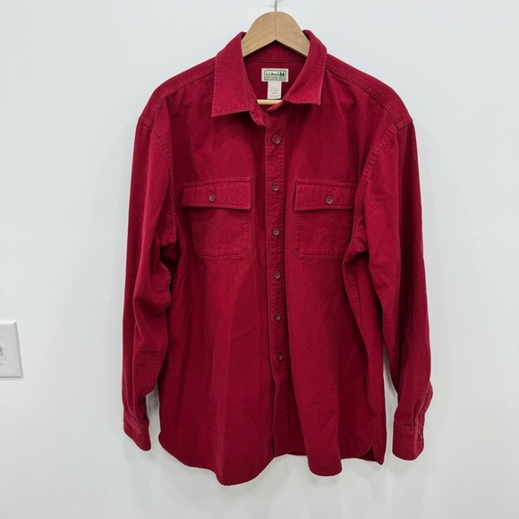 L.L. Bean Flannel Chamois Thick Button Shirt Sz XL regular fit warm Red - Picture 1 of 6
